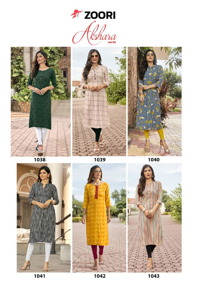 Zoori Akshara 5 Latest fancy Regular Wear Rayon Printed Kurtis Collection